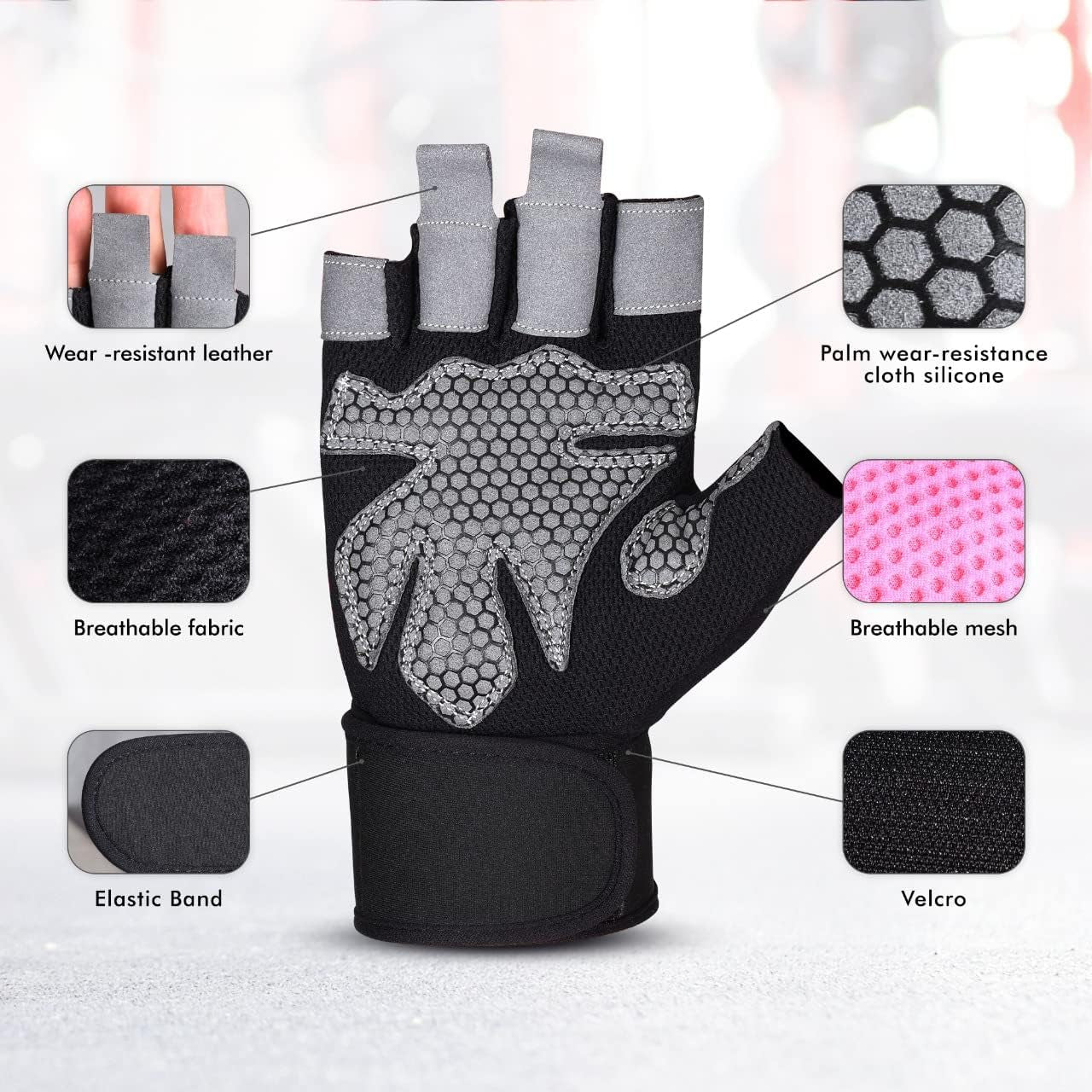 Workout Gloves for Men and Women Weight Lifting Gloves with Wrist Wrap Support for Gym Training Weightlifting Crossfit Pull-Ups Exercise Glove for Ladies & Gents